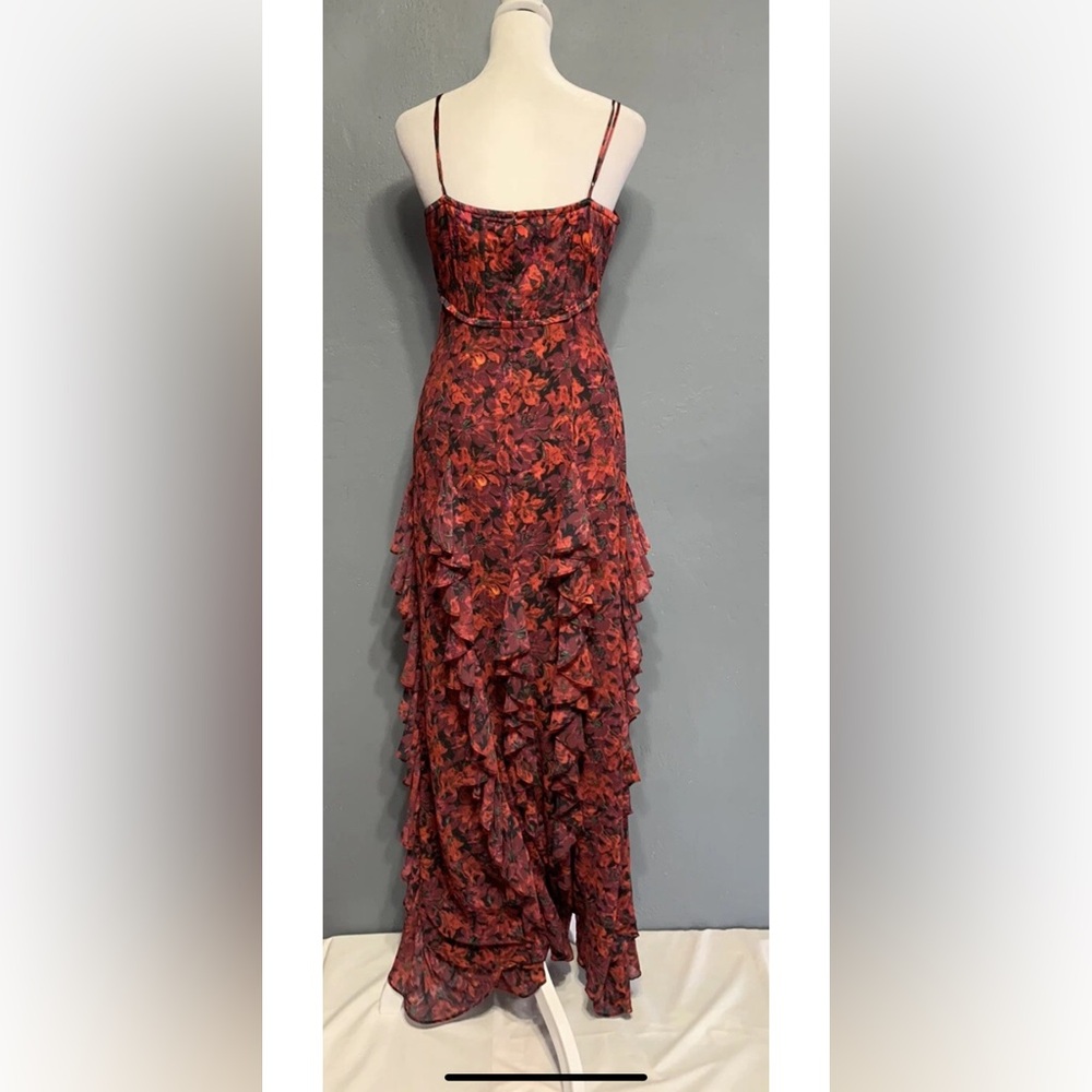 Cinq a Sept Sz 2 Red Stargazer Lilies Sleeveless Maxi Dress - Picture 5 of 8